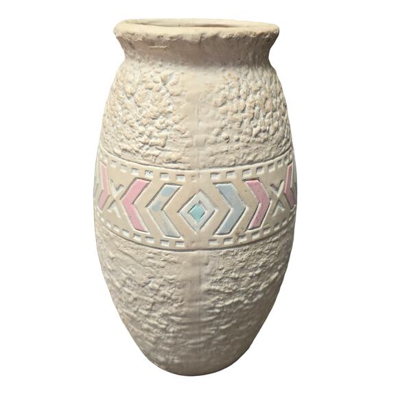 Native American Southwestern Pink Unglazed Pottery Vase Geometric Shapes 10" - Picture 1 of 9
